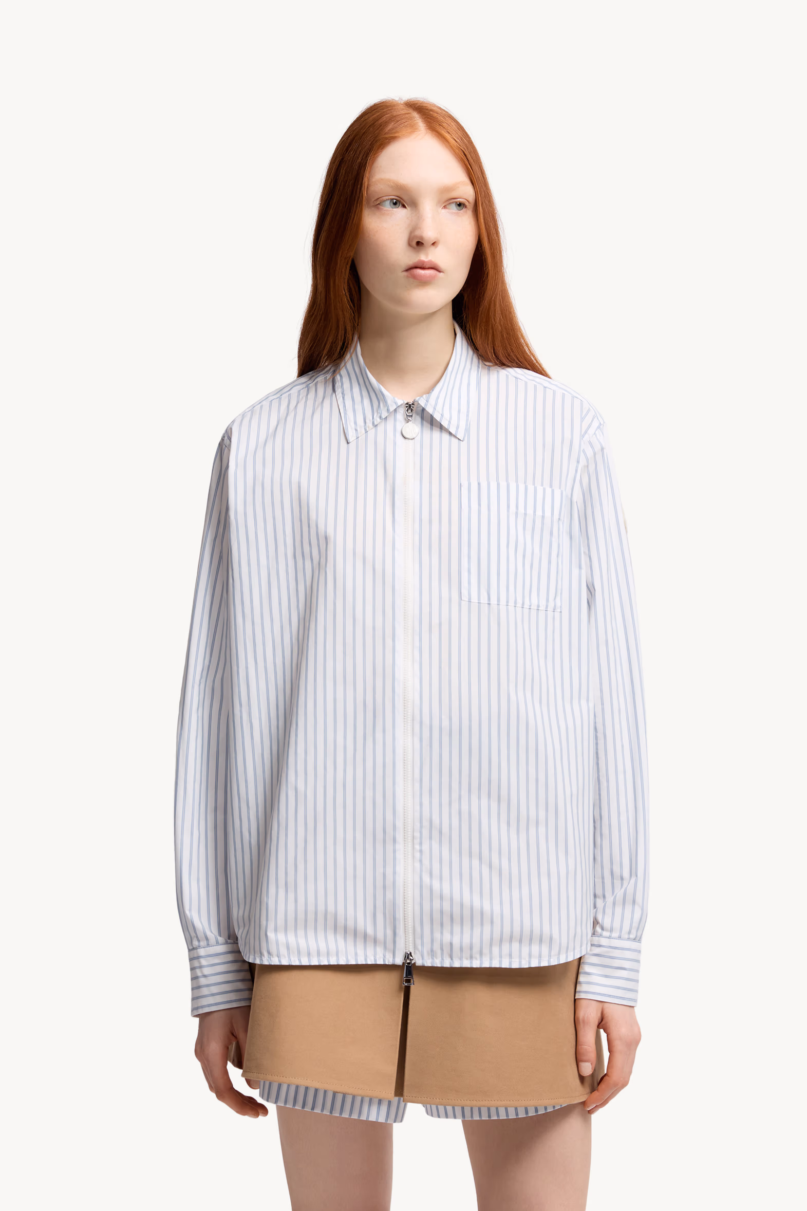 Striped Long Sleeve Shirt Women White & Light Blue Moncler 3
